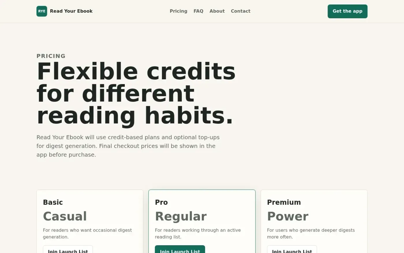 Readyourebook — Pricing page