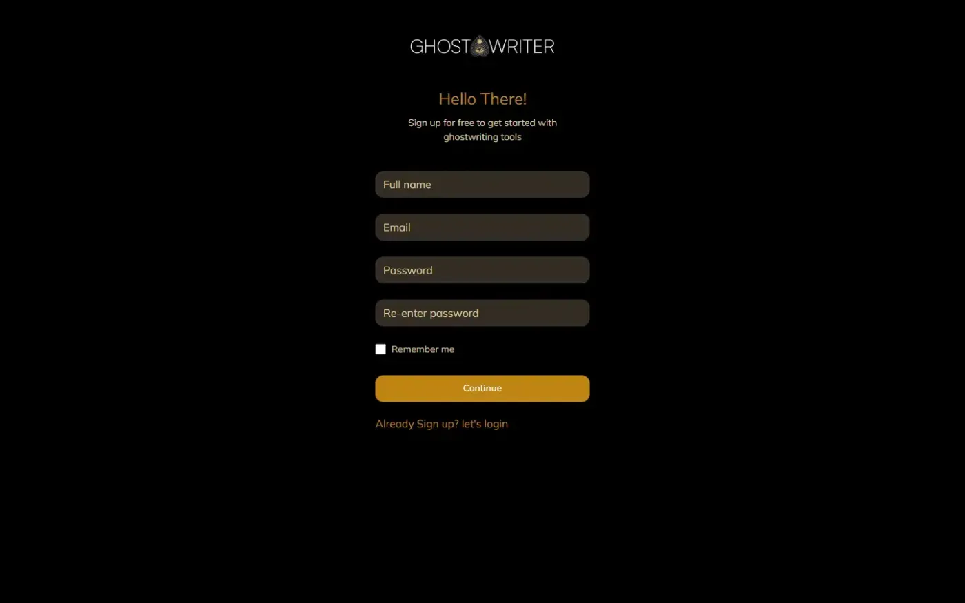 Ghostthewriter — Signup page