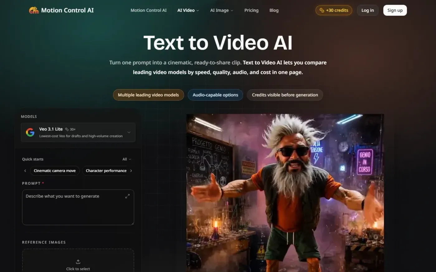 Motion-control-ai — Text to video ai page