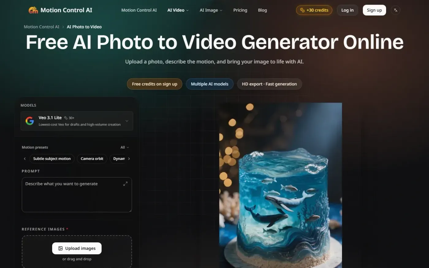 Motion-control-ai — Ai photo to video page