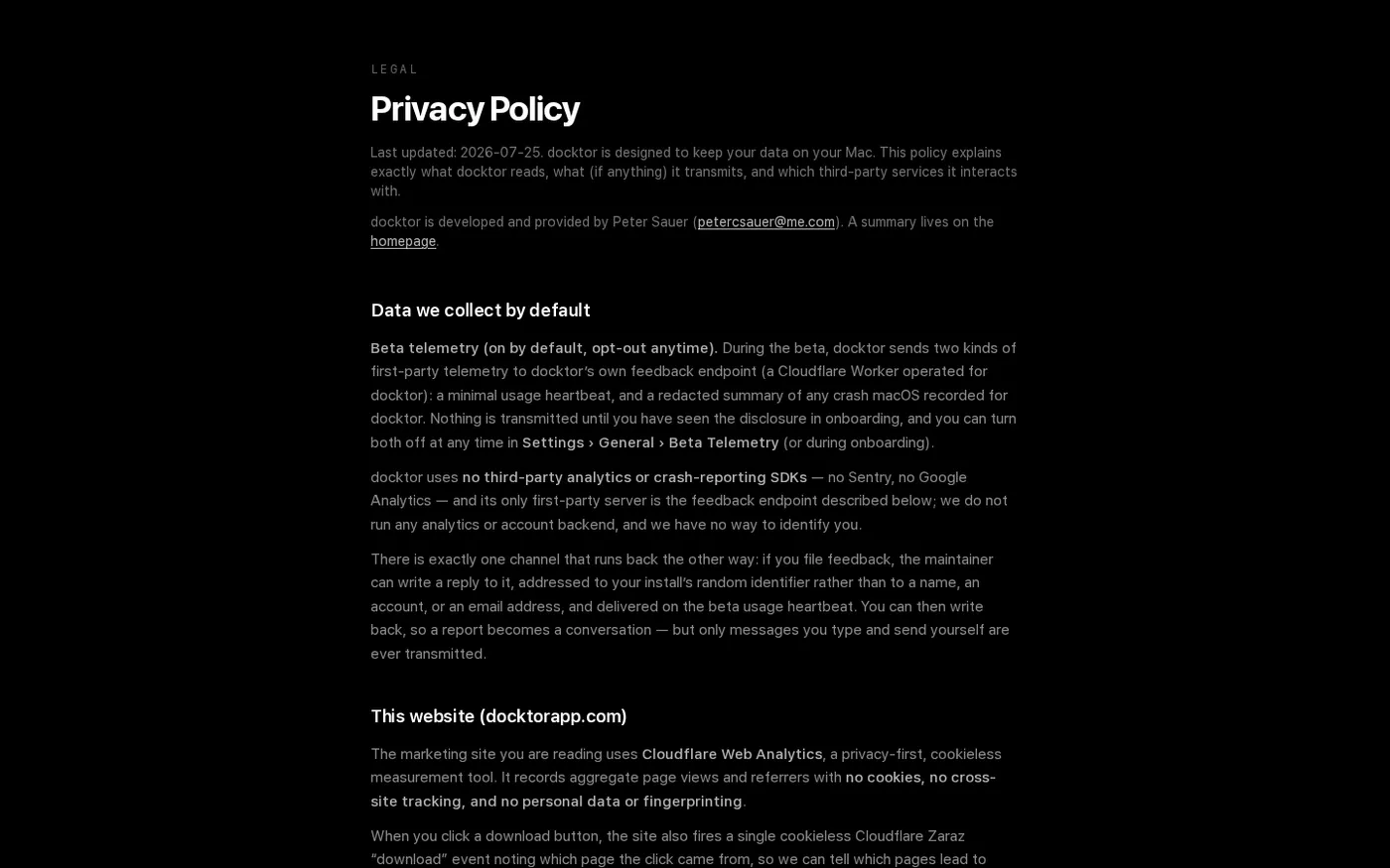docktor — Your Dock's wasted side space, now full of widgets — Privacy page