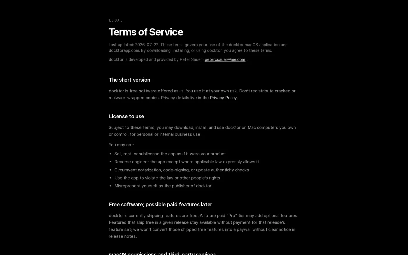 docktor — Your Dock's wasted side space, now full of widgets — Terms page