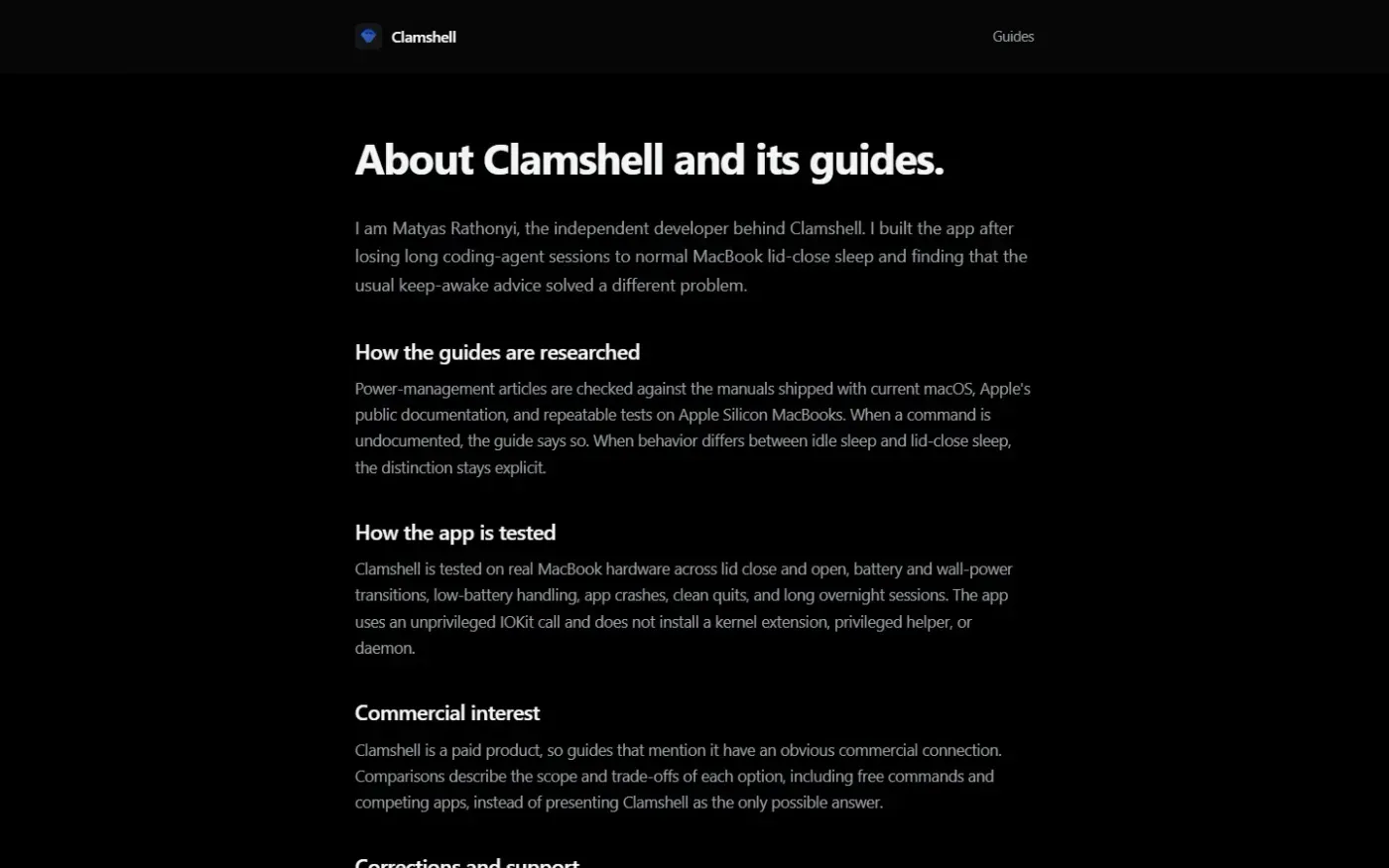 Clamshell — Close your MacBook. Keep the work running. — About page
