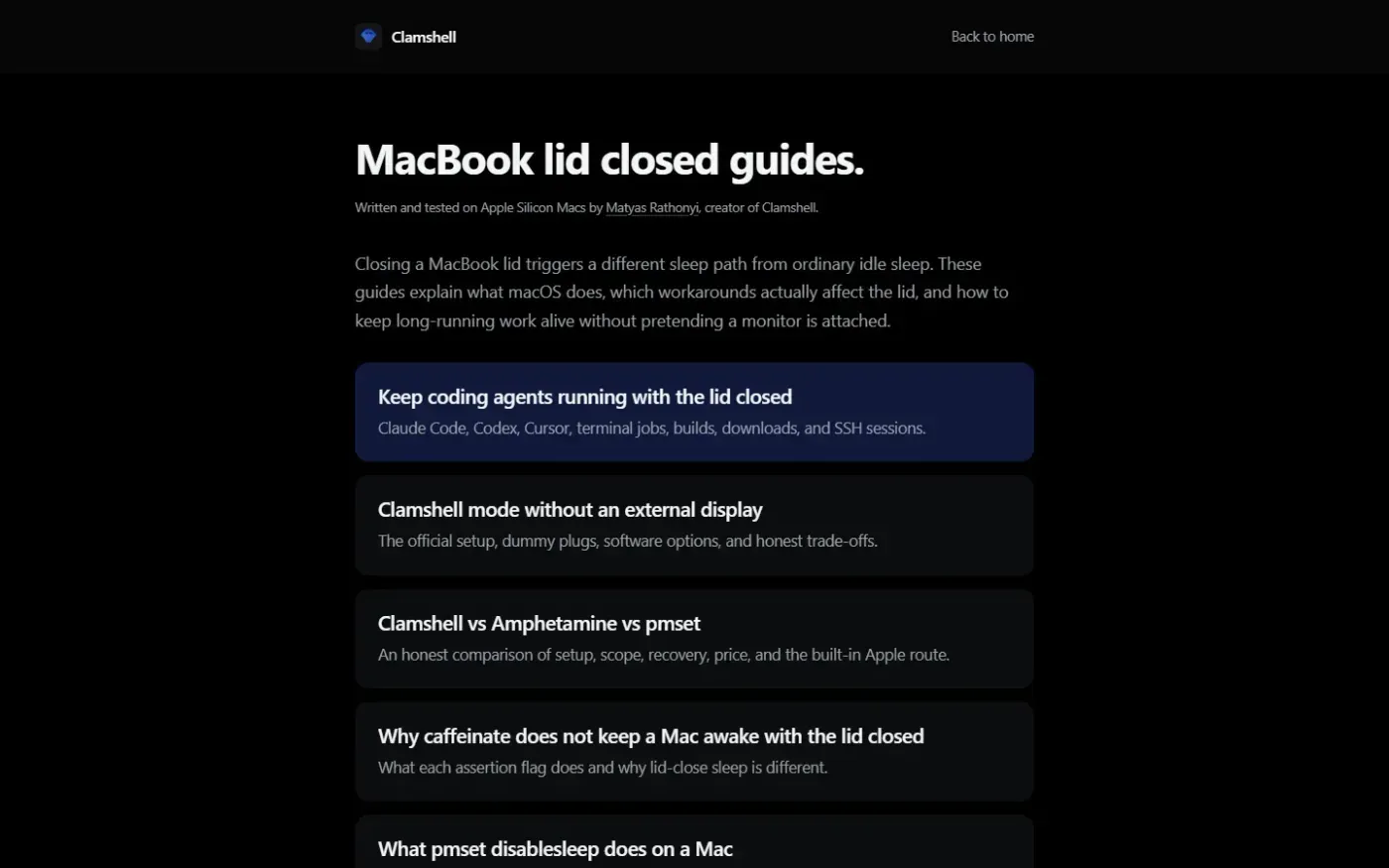 Clamshell — Close your MacBook. Keep the work running. — Guides page