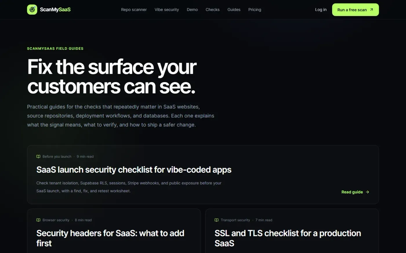 Scanmysaas — Guides page