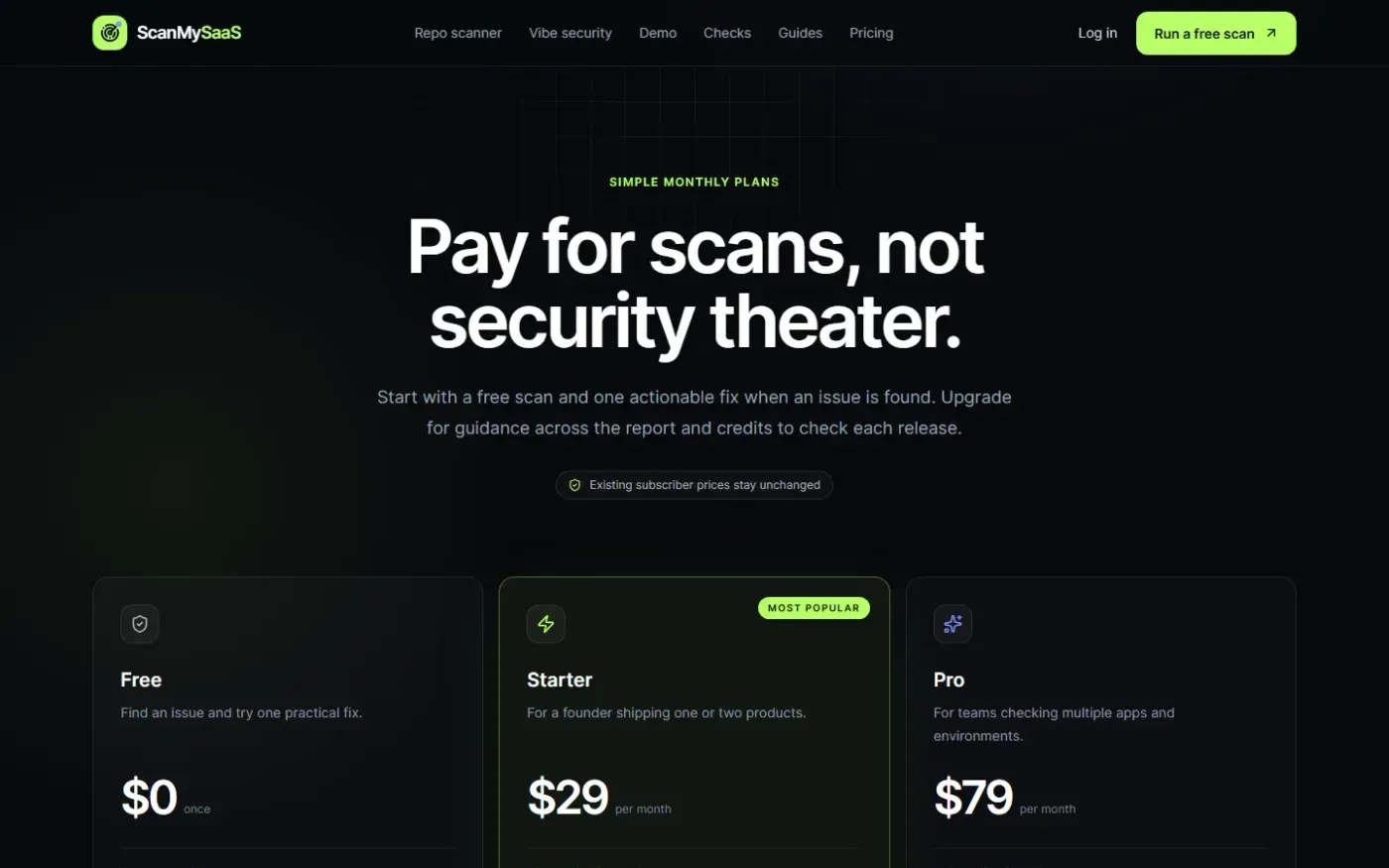 Scanmysaas — Pricing page