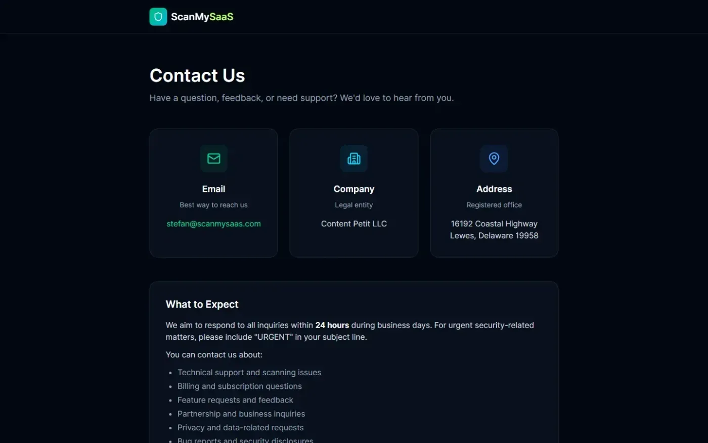 Scanmysaas — Contact page