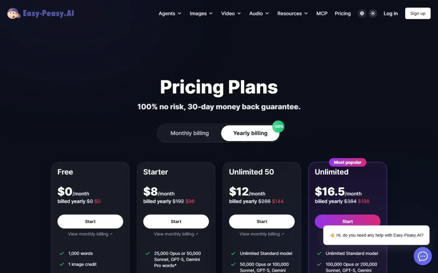 Easy-peasy — Pricing page