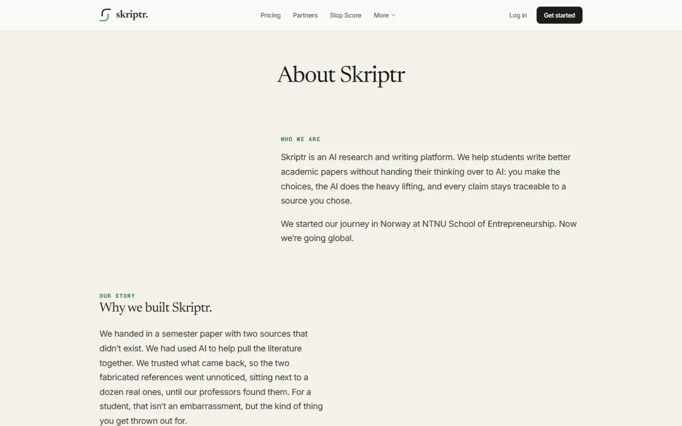 Skriptr — AI workspace for students — About page