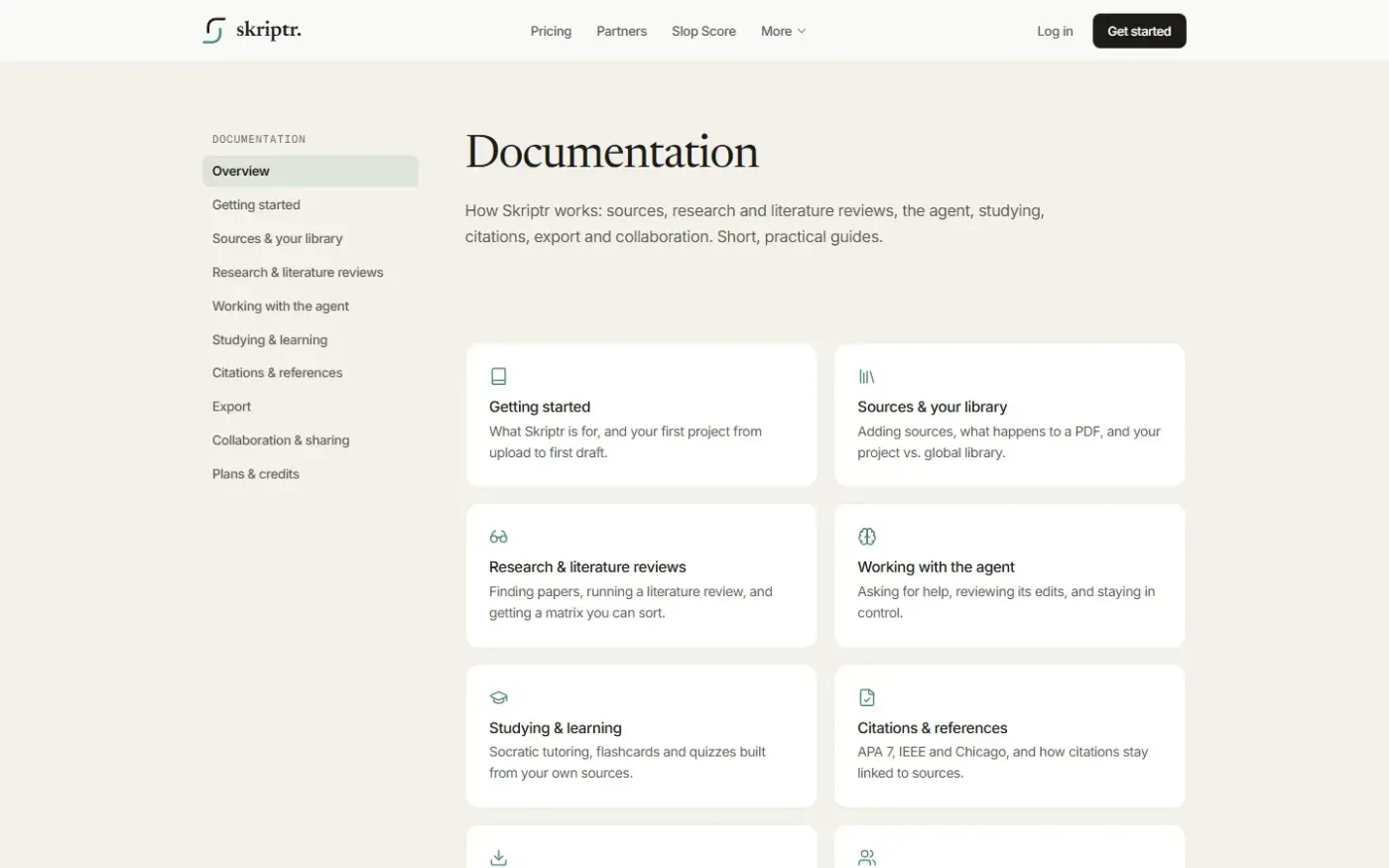 Skriptr — AI workspace for students — Docs page