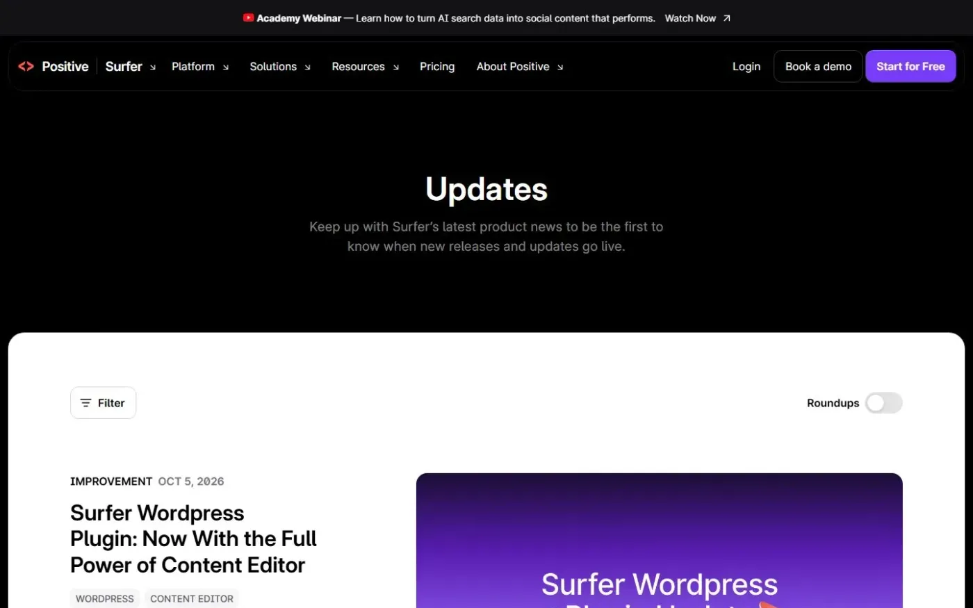 Surferseo — Updates page