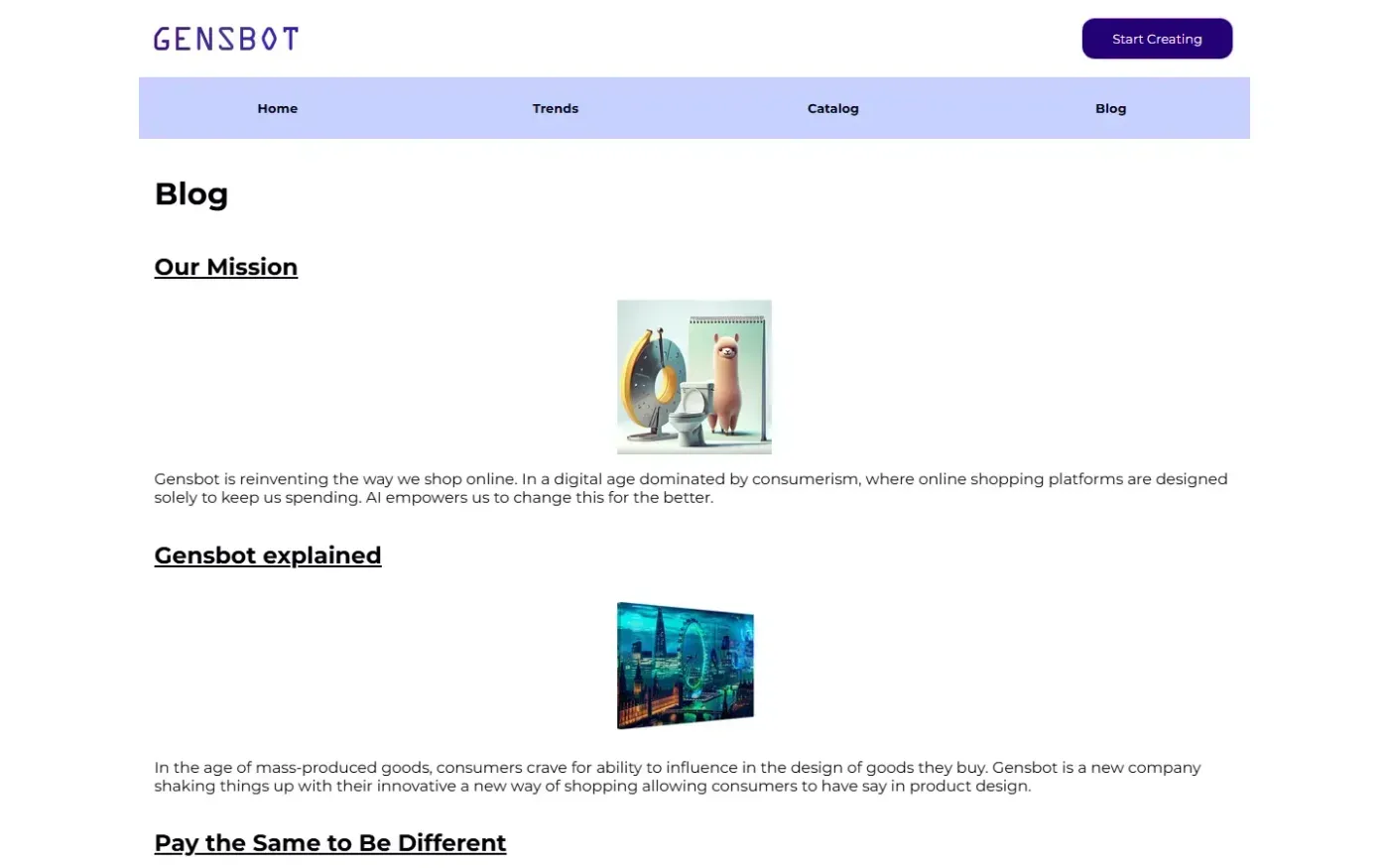 Gensbot — Blog page