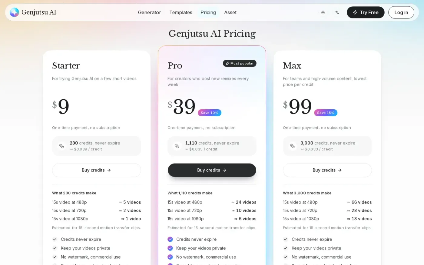 Genjutsu — Pricing page