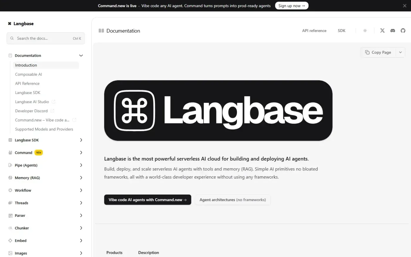 Langbase — Docs page