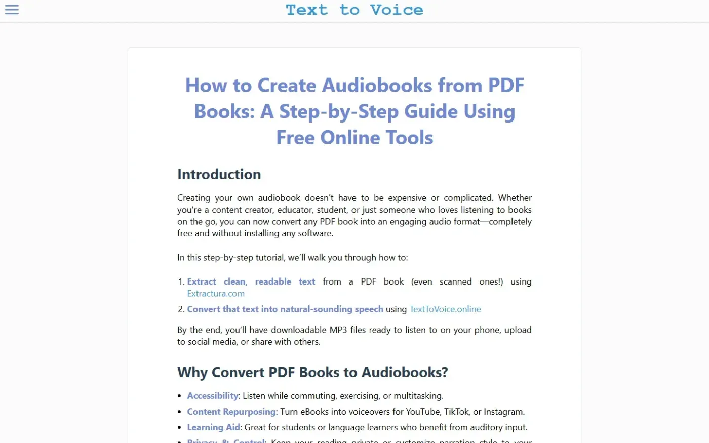 Texttovoice — Blog page