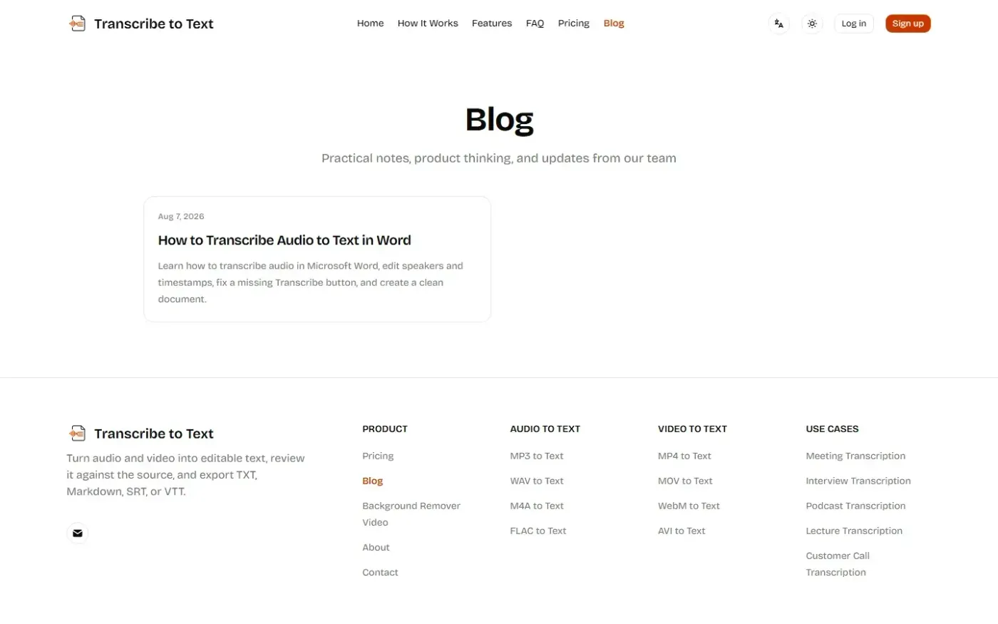 Transcribetotext — Blog page