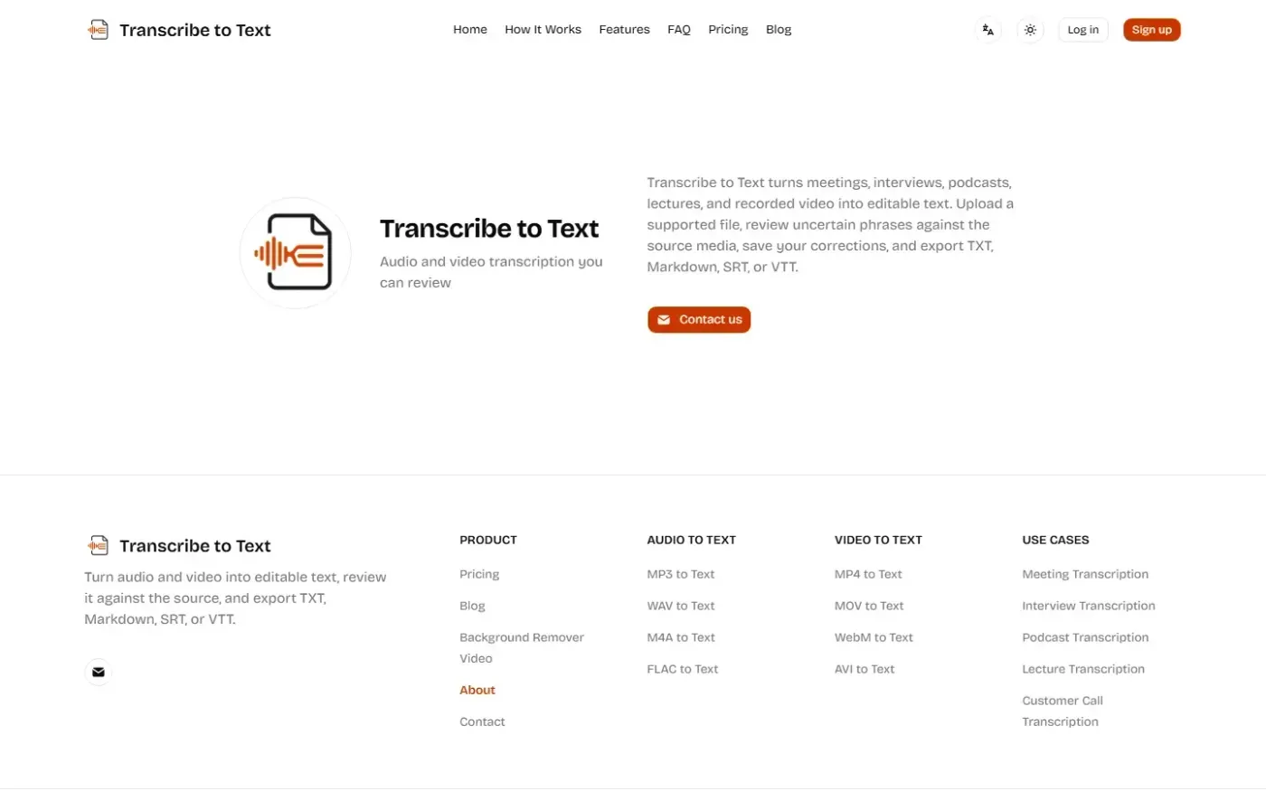 Transcribetotext — About page