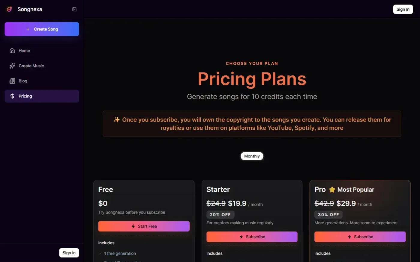 Sunov6ai — Pricing page