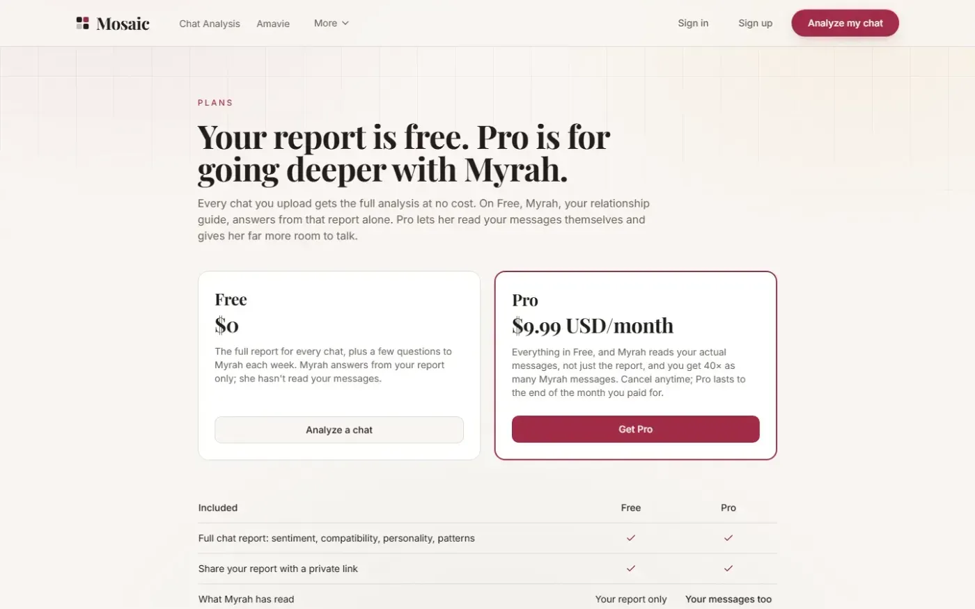 Mosaicchats — Pricing page