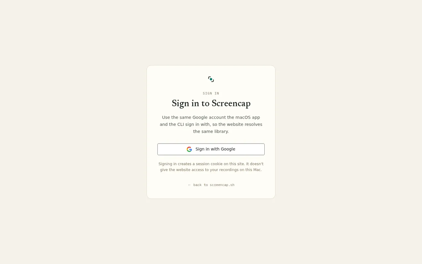 Screencap — Turn your team's real workflows into AI training data — Sign in page