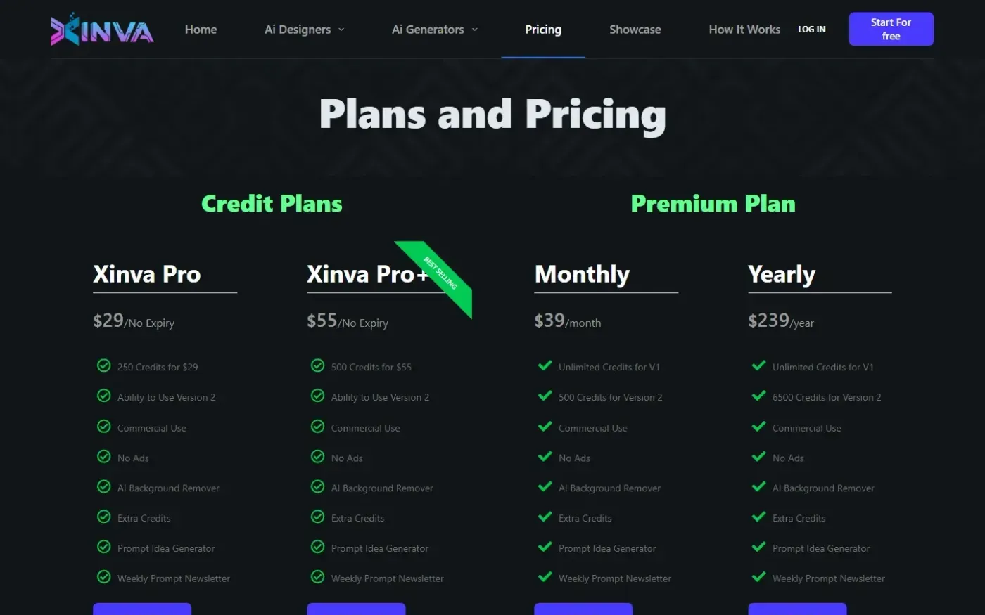 Xinva — Pricing page