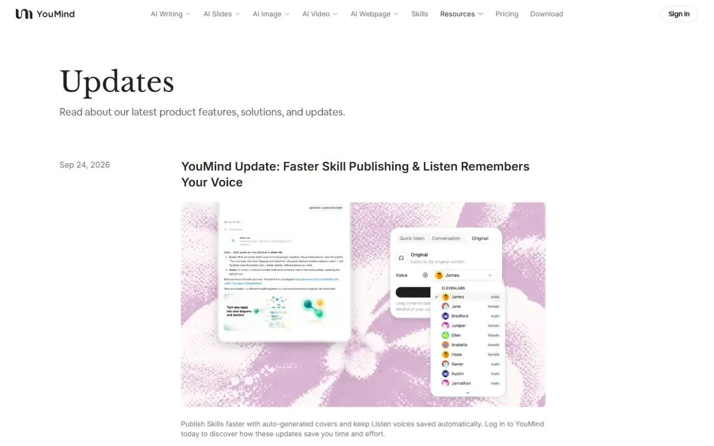 Youmind — Updates page
