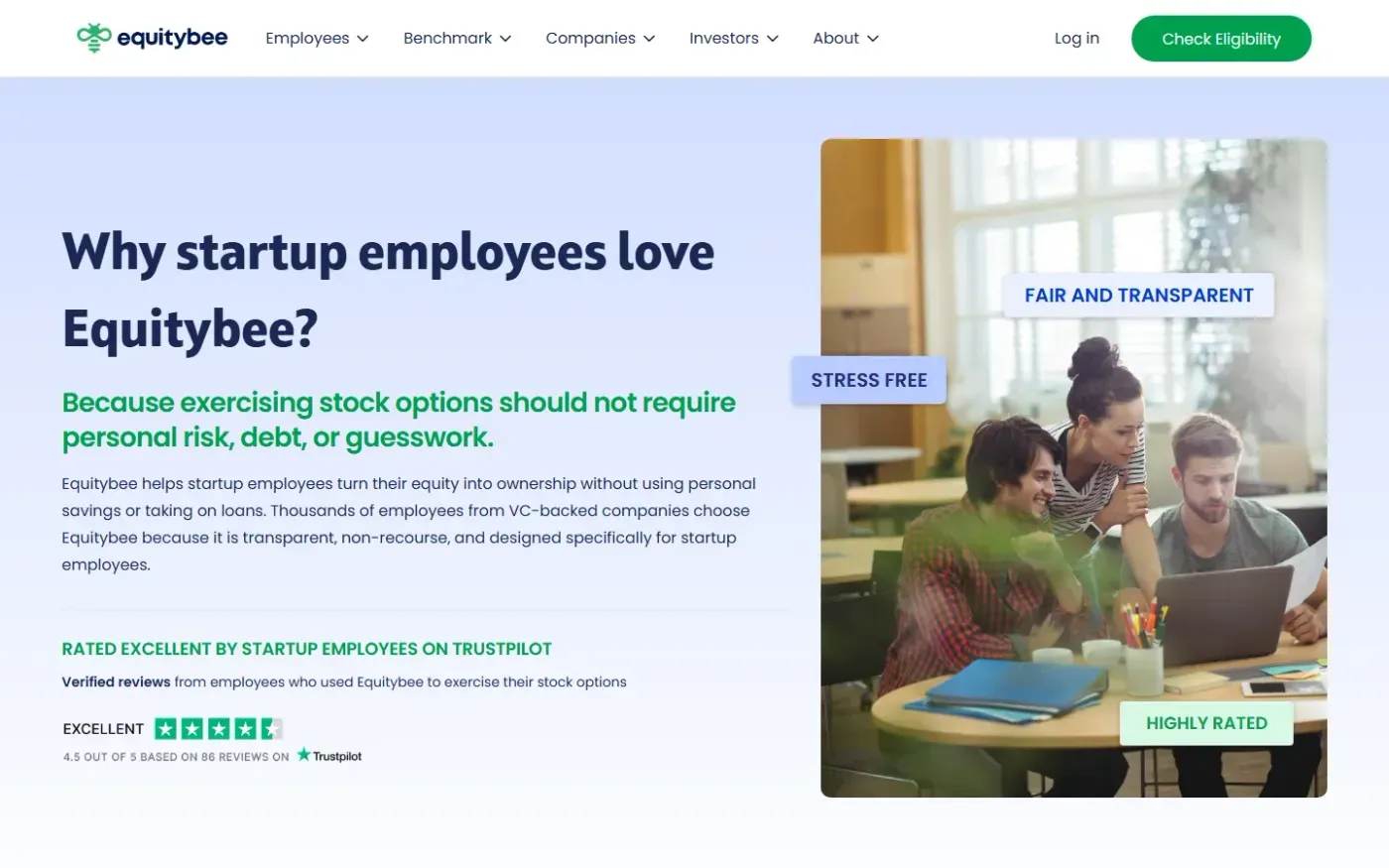 Equitybee Benchmark — Compare your startup equity grant for free. — Employees lp page