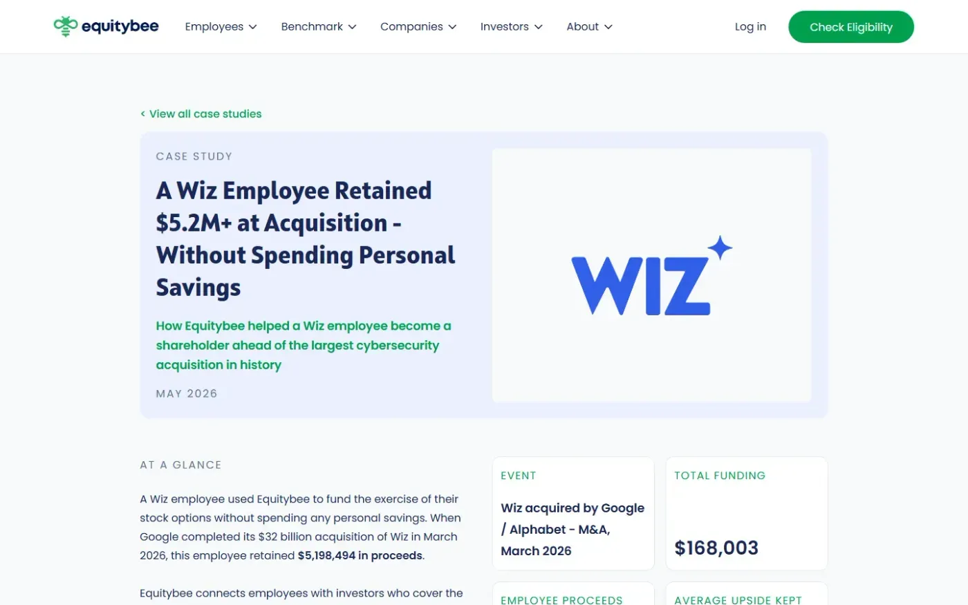 Equitybee Benchmark — Compare your startup equity grant for free. — Employee casestudies page