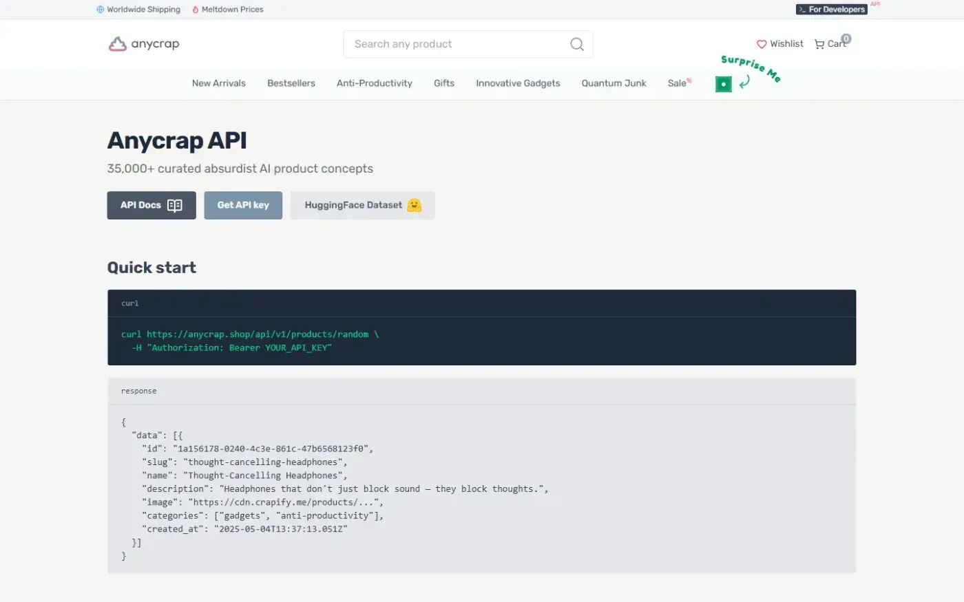 Anycrap — Developers page