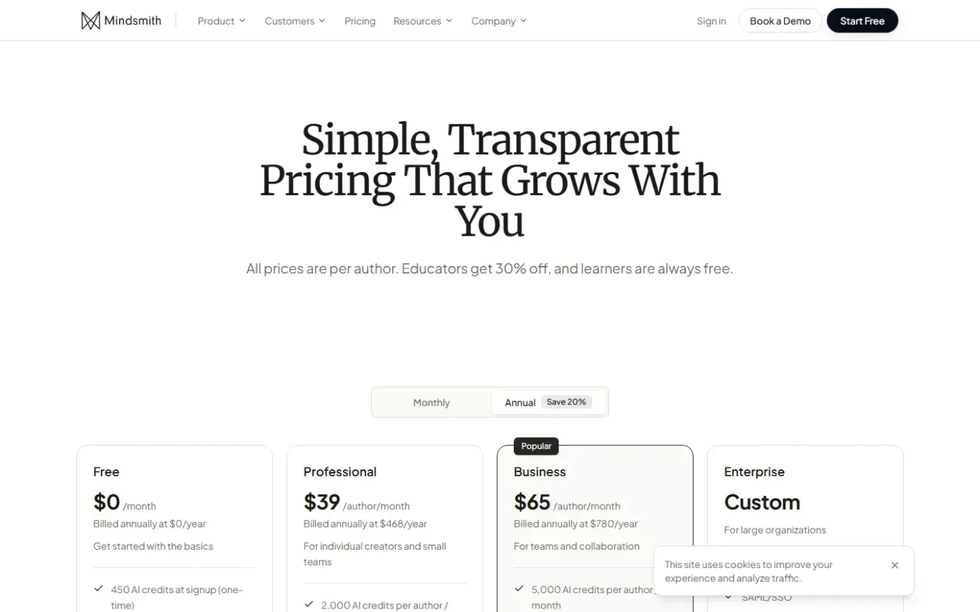 Mindsmith — Pricing page