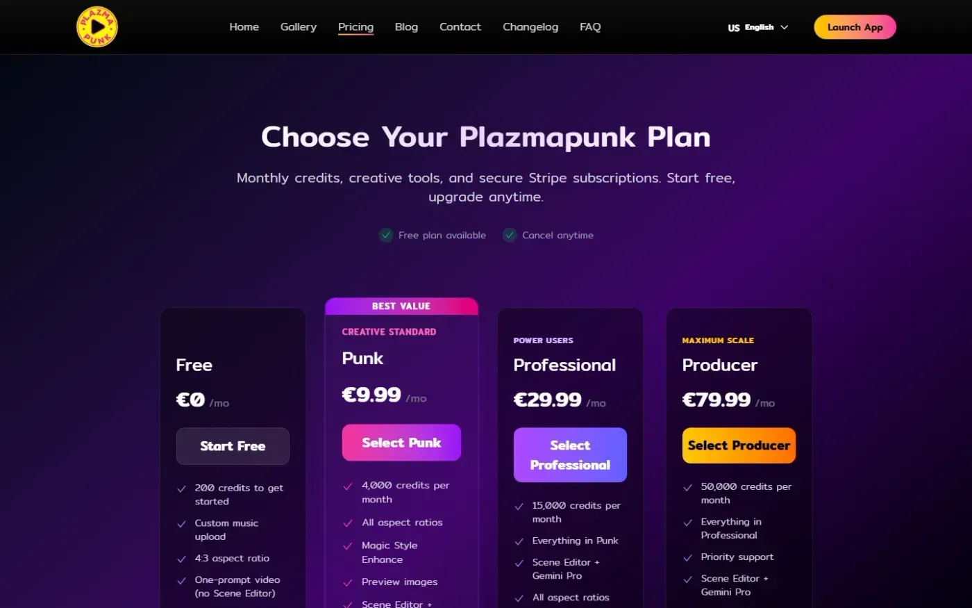 Plazmapunk — Pricing page