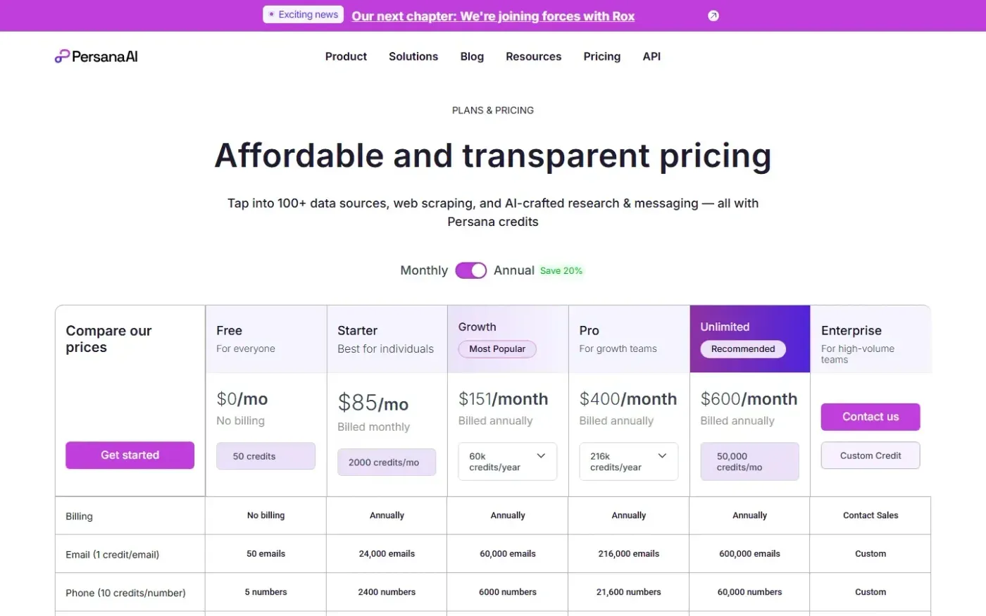 Persana — Pricing page
