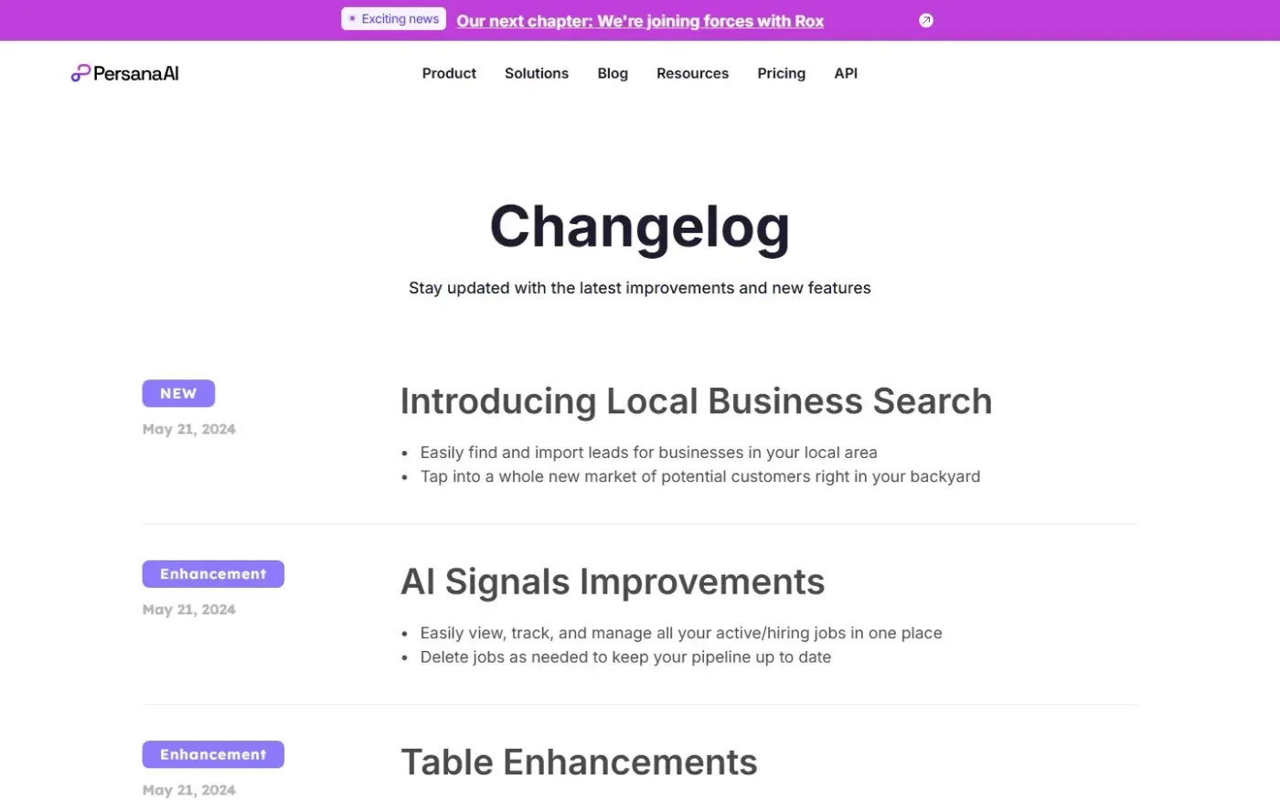 Persana — Changelog page