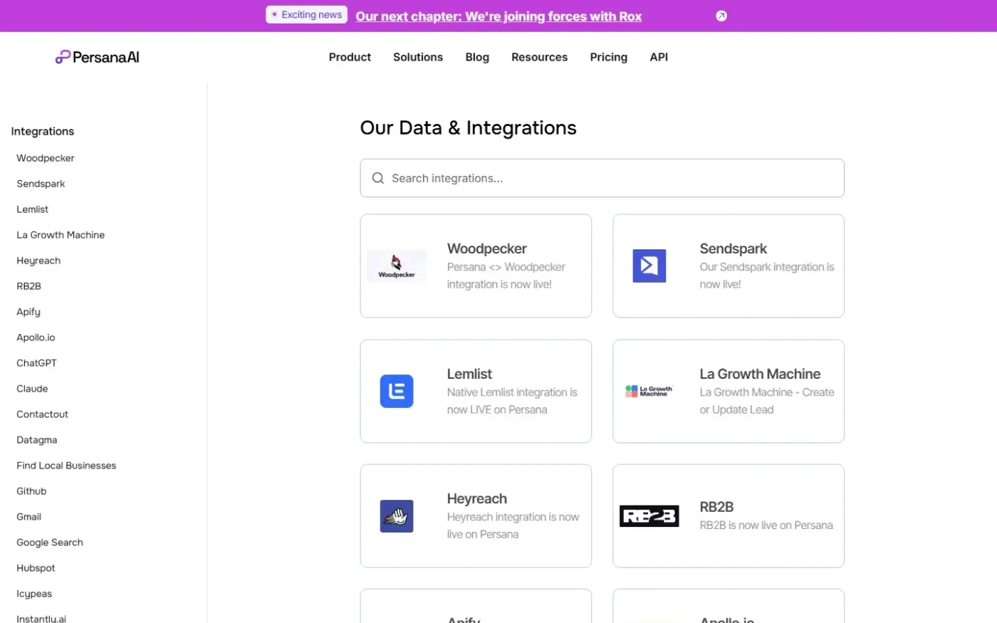 Persana — Integrations page
