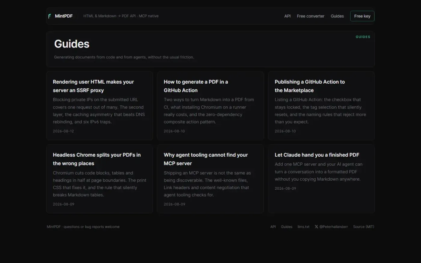 Mintpdf — Guides page