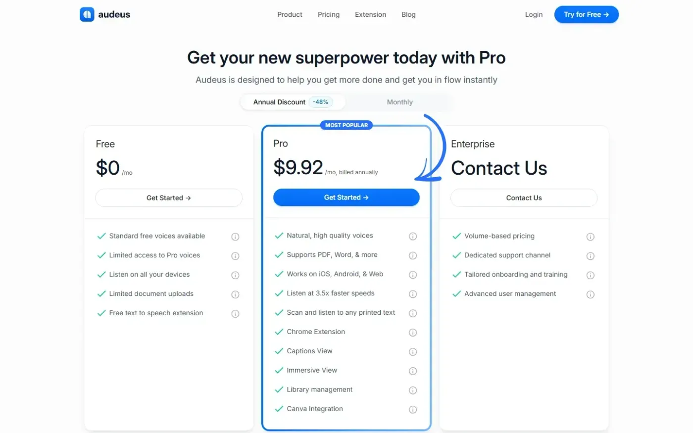 Audeus — Pricing page