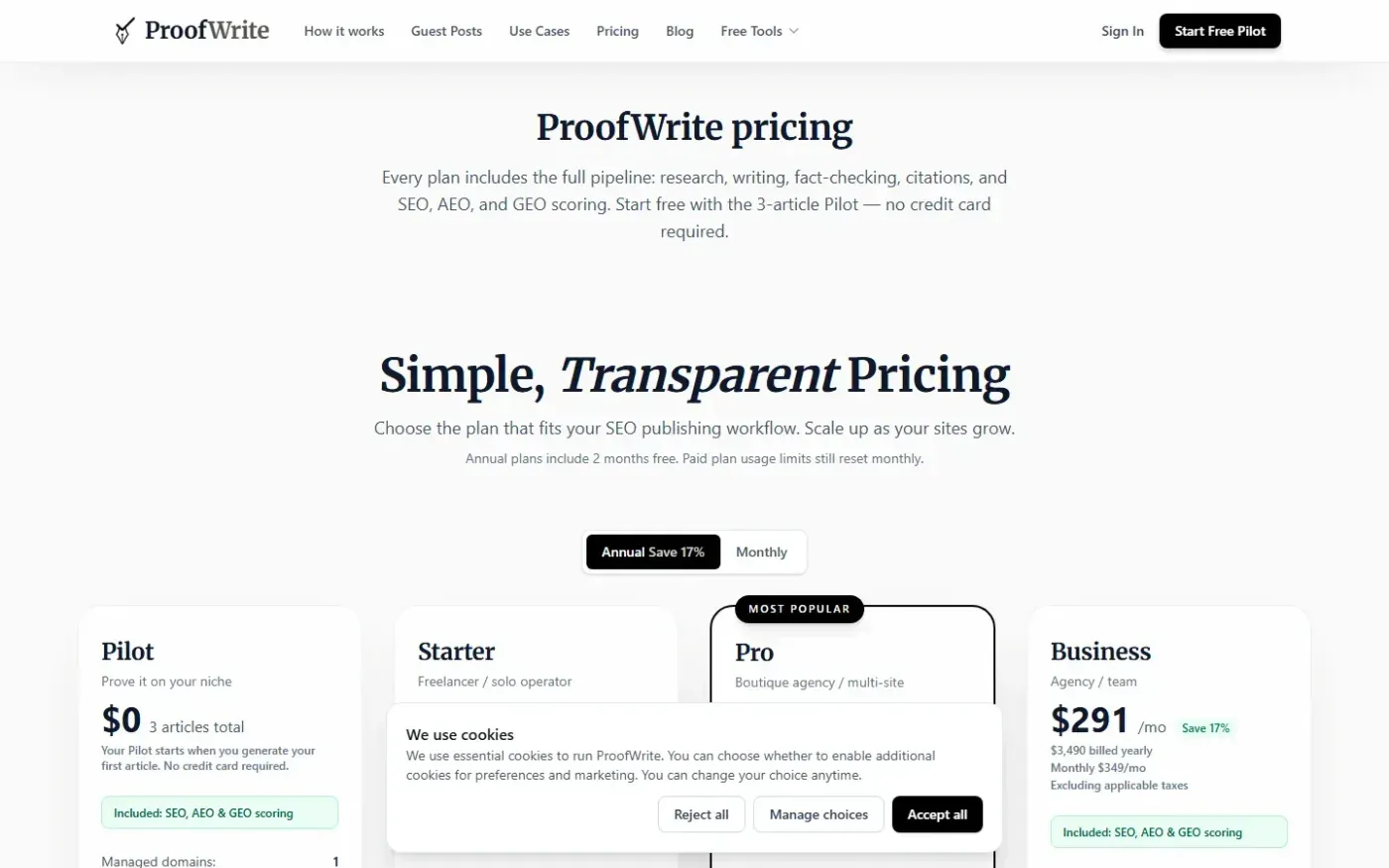 Proofwrite — Pricing page
