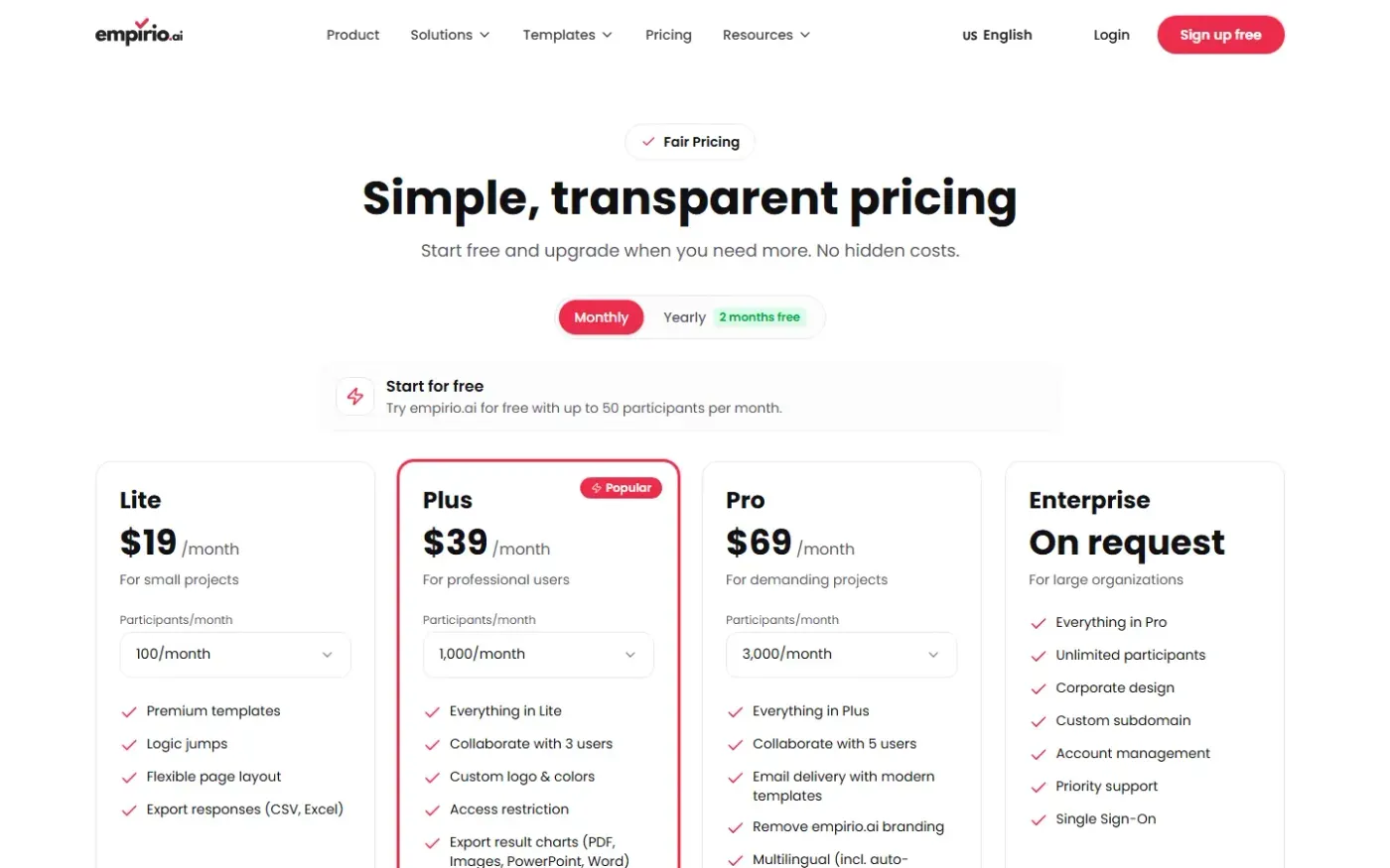 Empirio — Pricing page
