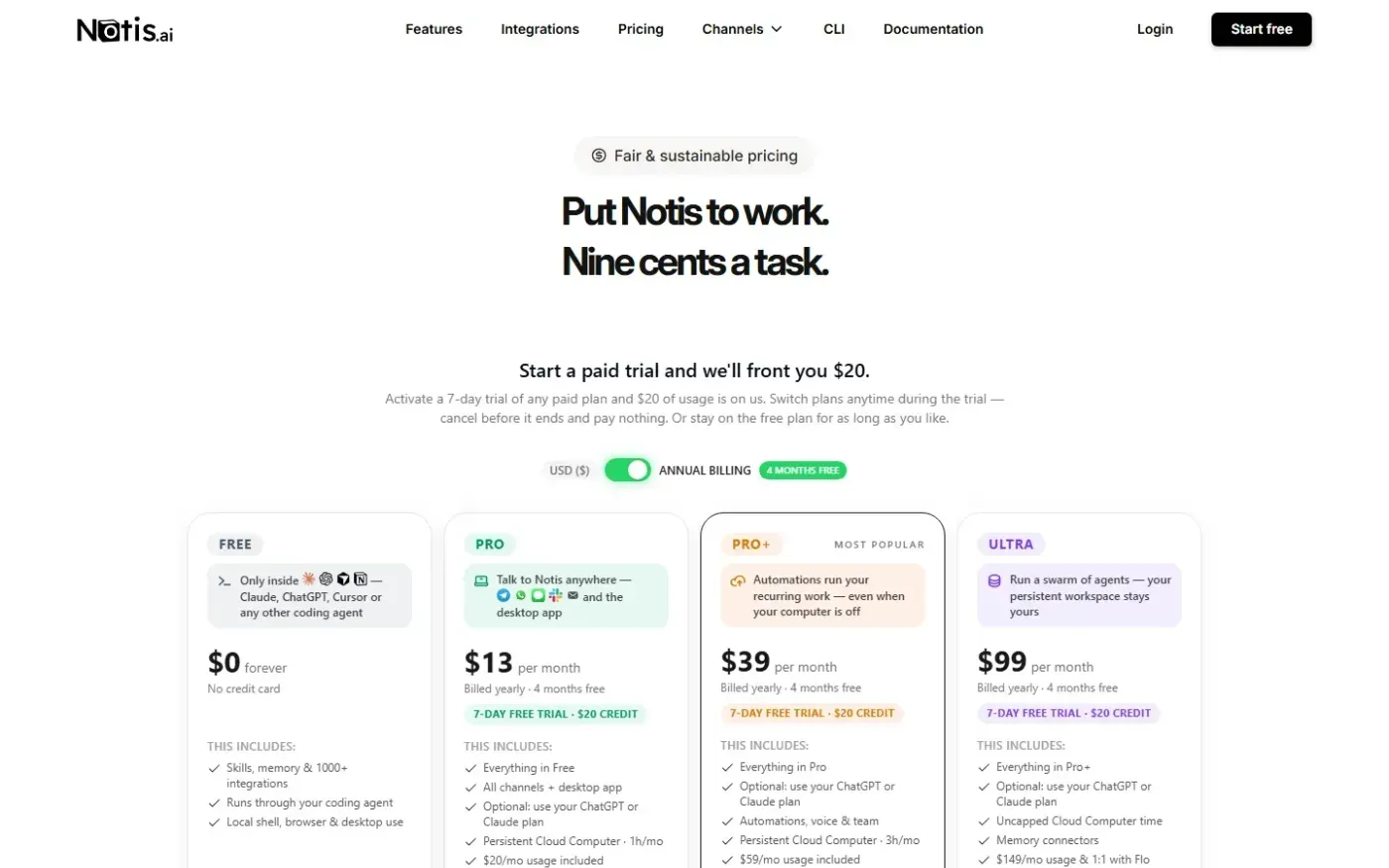 Notis — Pricing page