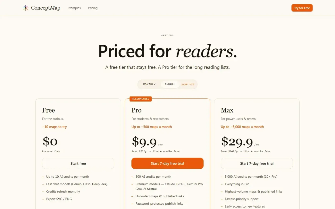 Conceptmap — Pricing page