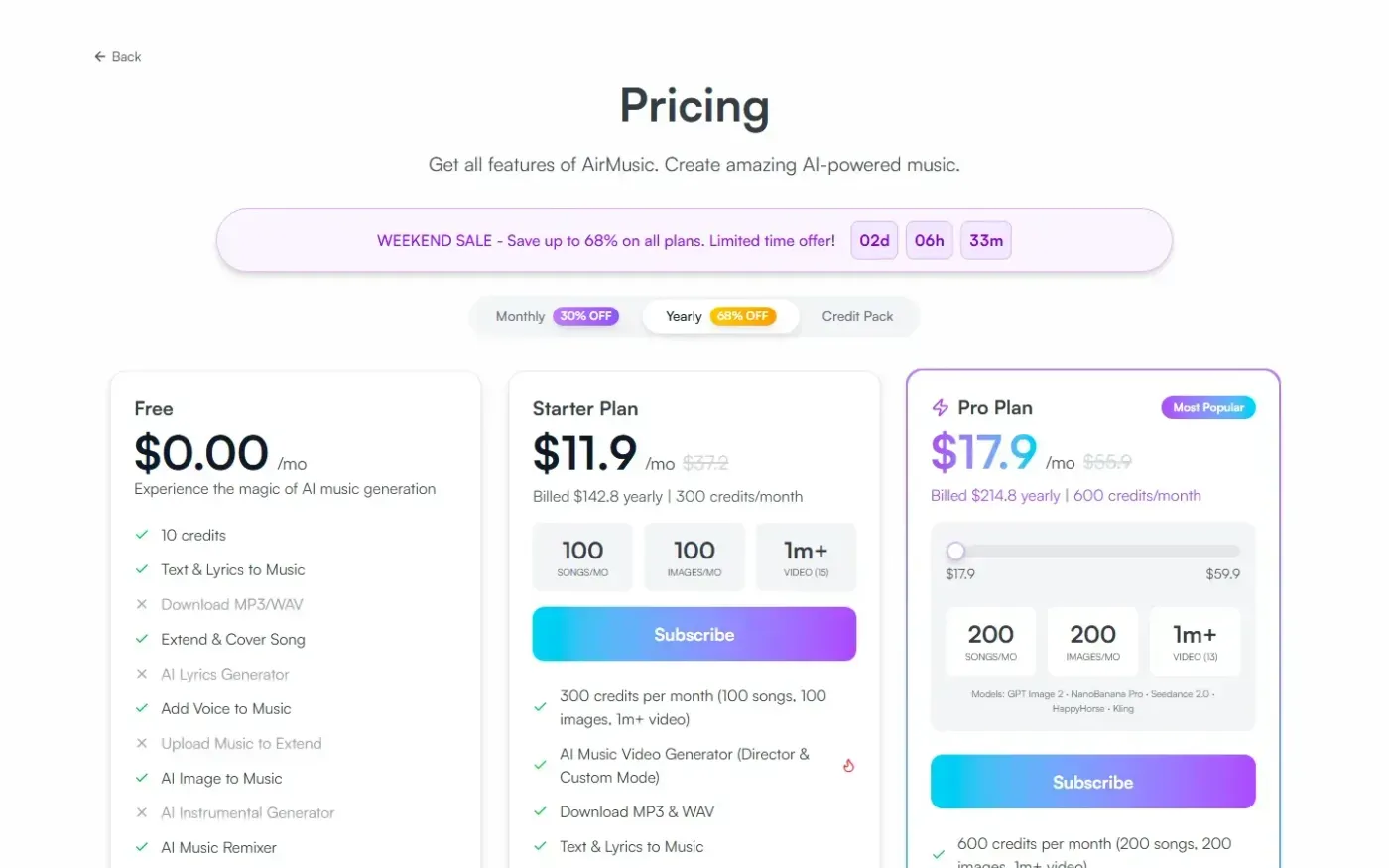 Airmusic — Pricing page