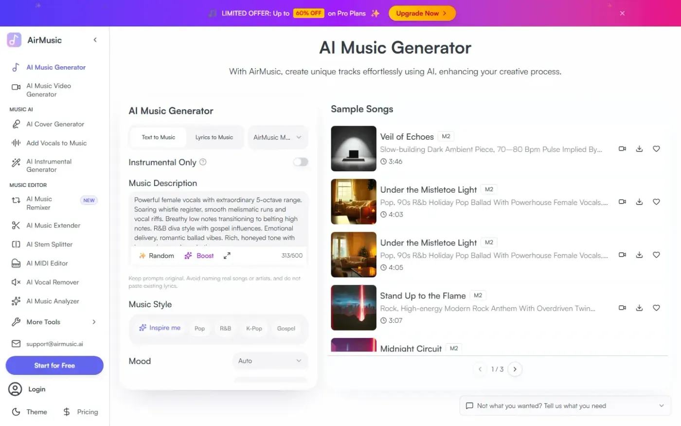Airmusic — Ai music generator page