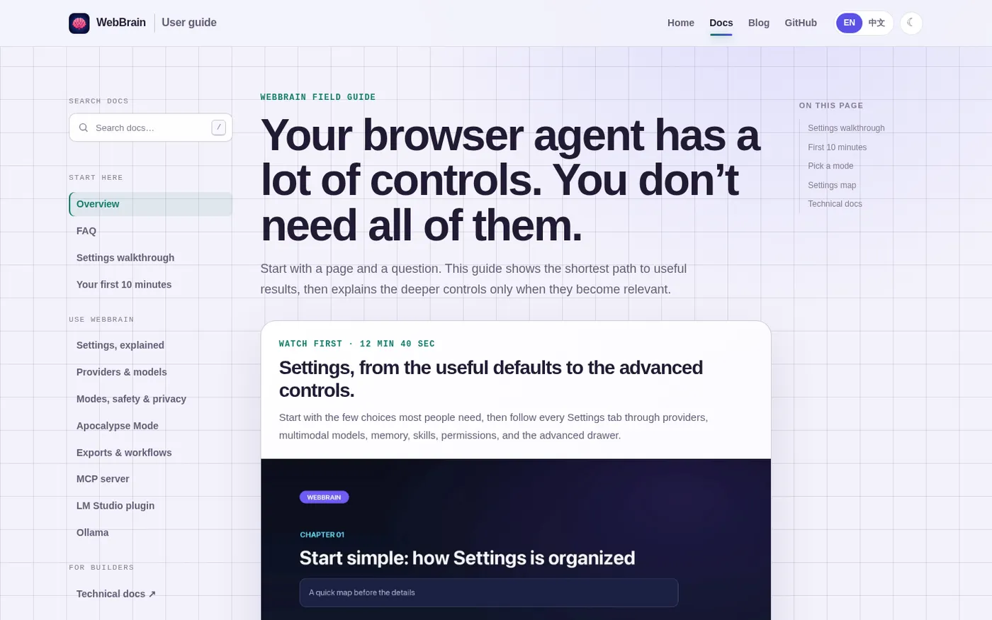 WebBrain — The sidebar agent for the rest of us — Docs page