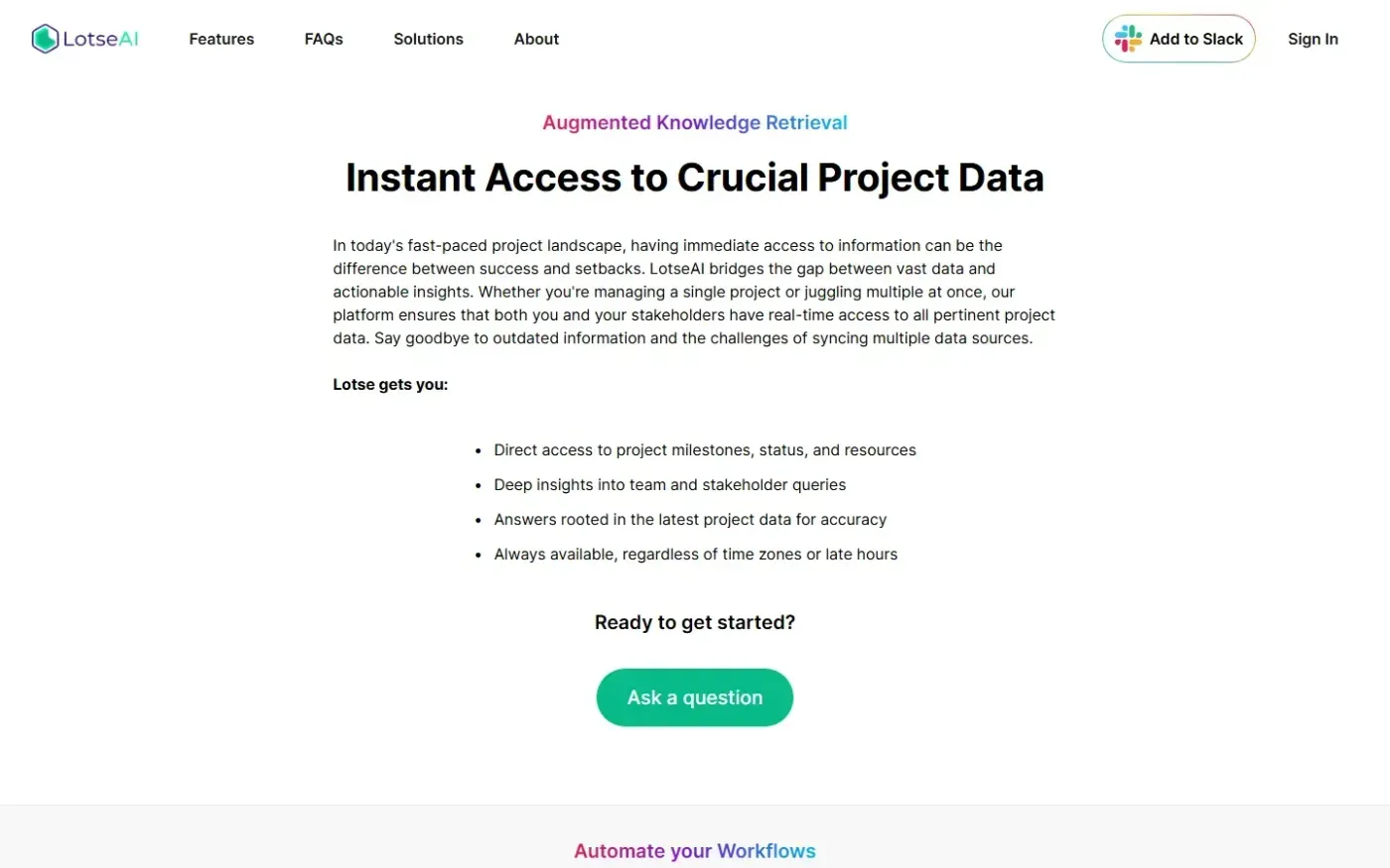 Getlotse — Solutions page