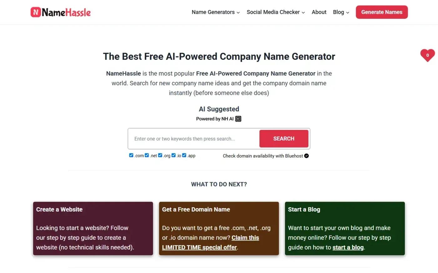 Namehassle — Company name generator page