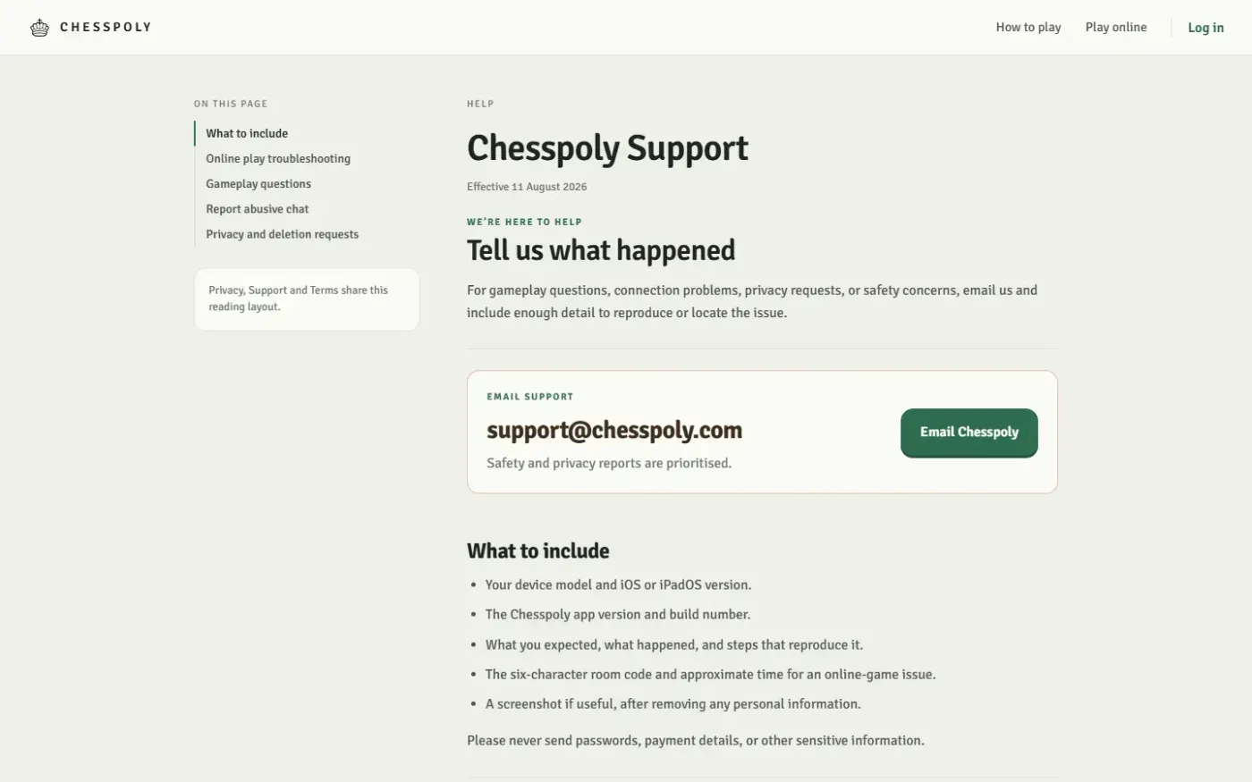 Chesspoly — Support page