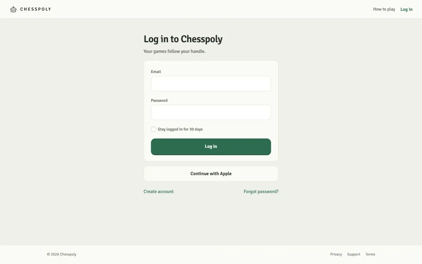 Chesspoly — Account page