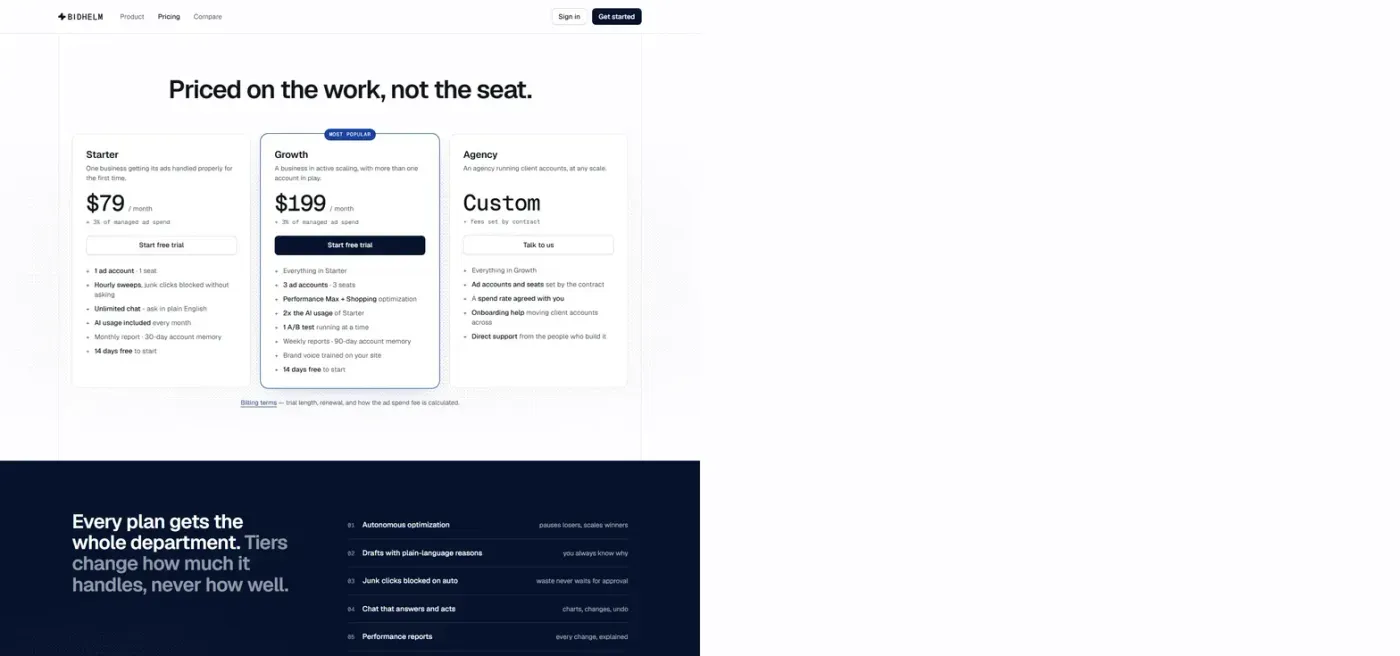 Bidhelm — Pricing page