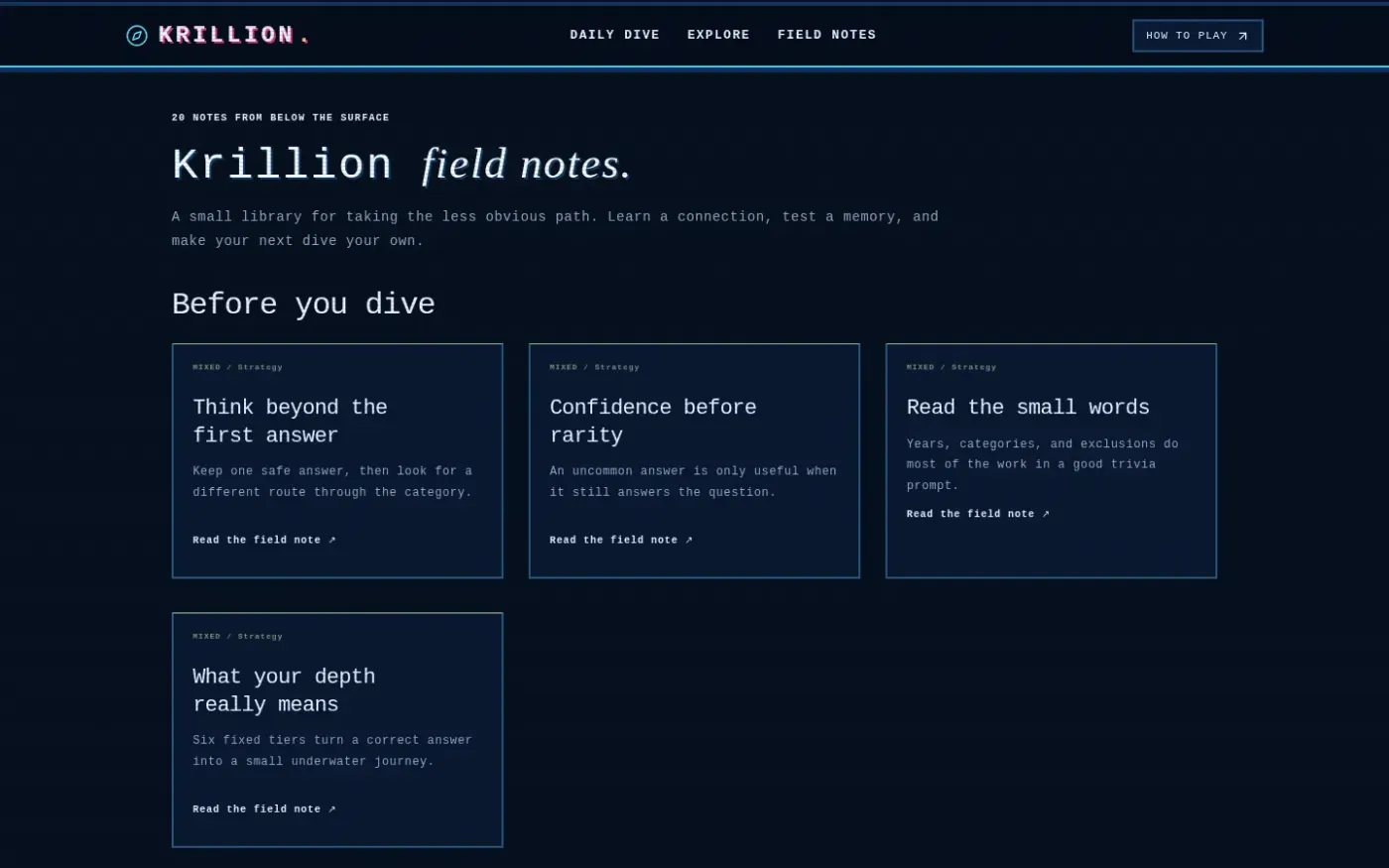 Krillion — Guides page