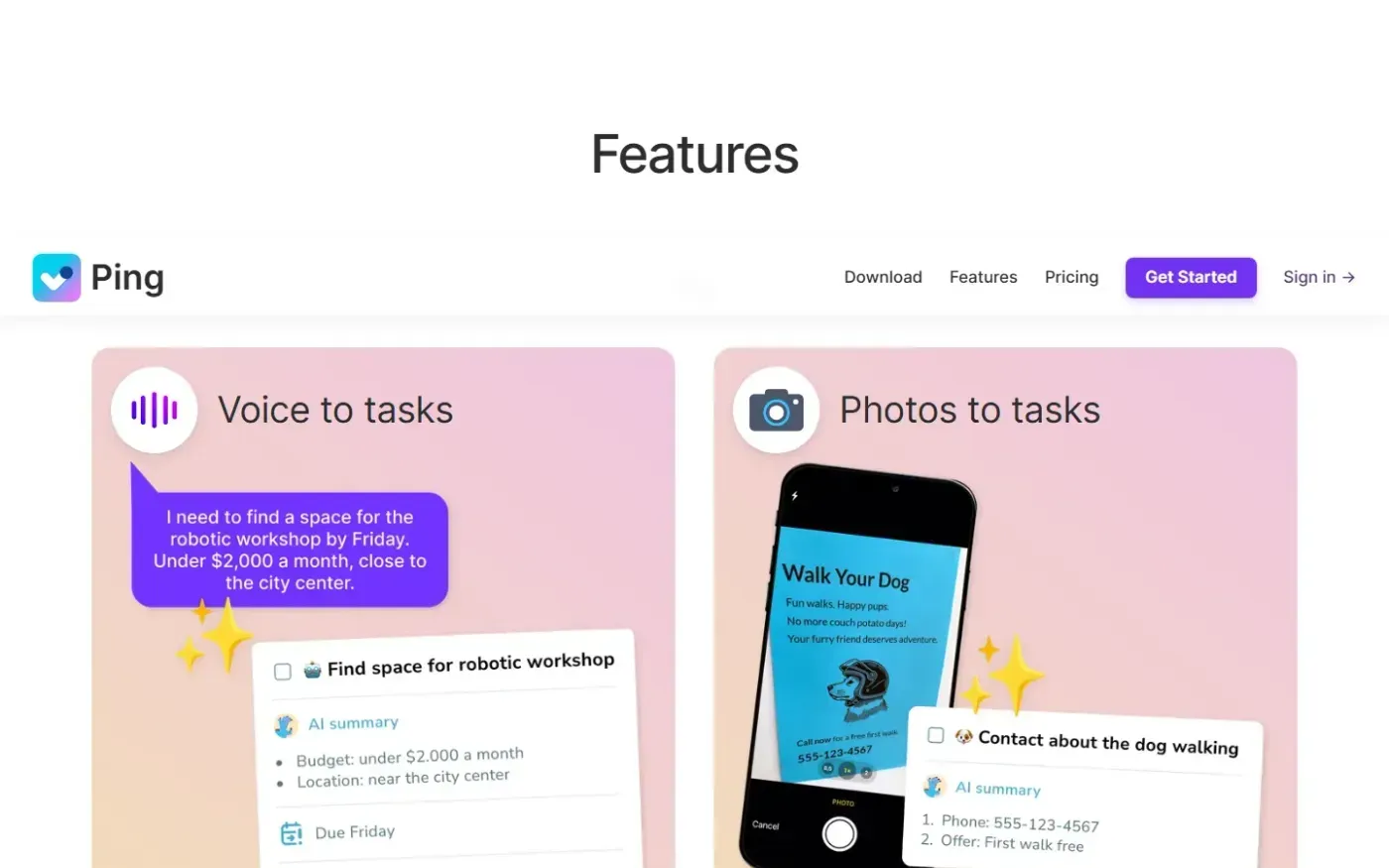 Ping — Features page